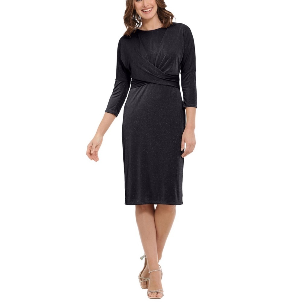 NWT London Times London 3/4 Sleeve Crisscross Glitter Dress